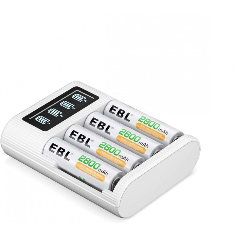Lot de 4 Piles Rechargeables EBL via USB - AA, 1,5V, 3300 mWh