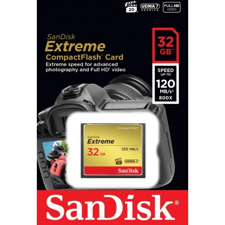 CARTE MEMOIRE SANDISK EXTREME COPMPACT FLASH 32GB VITESSE 120MB/S