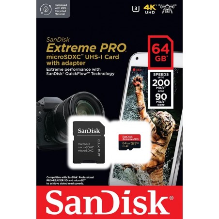 SANDISK MICRO SD EXTREME PRO 64GO R200/W90MBS